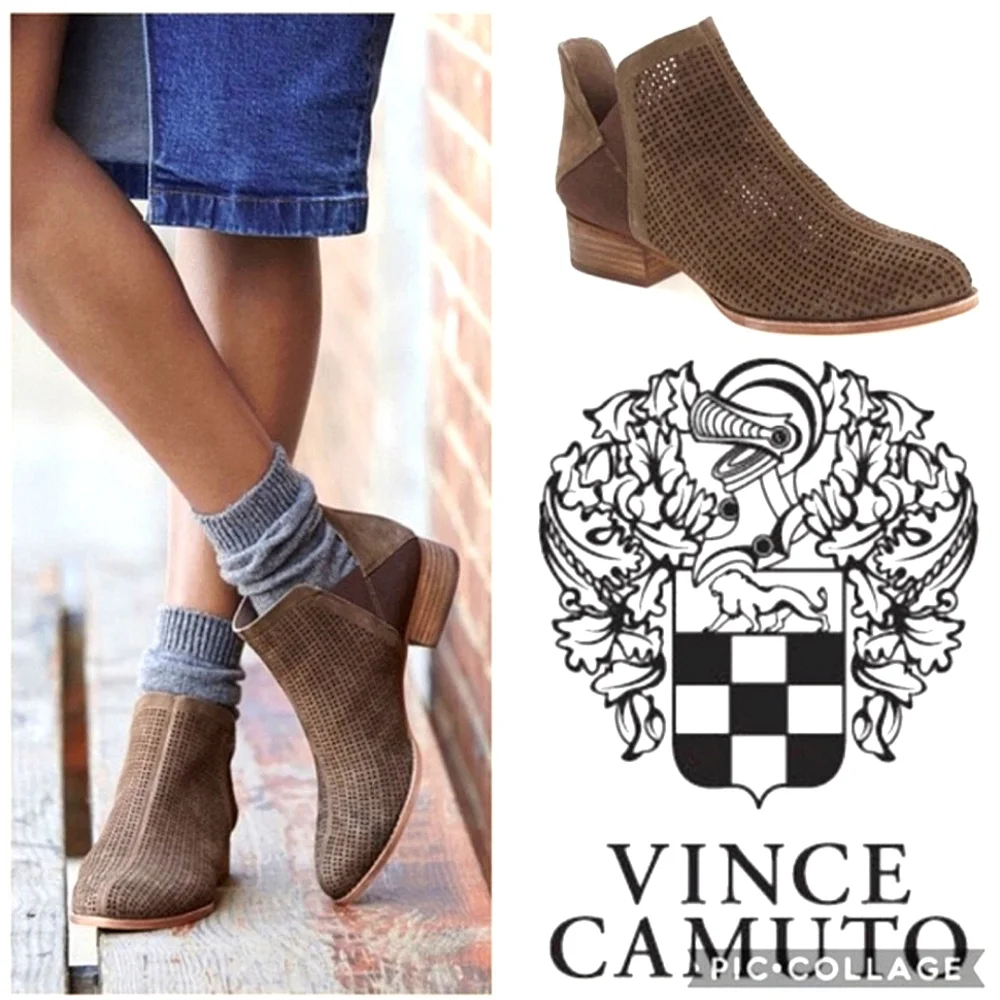 Vince Camuto Taupe Perforated Suede Booties 6